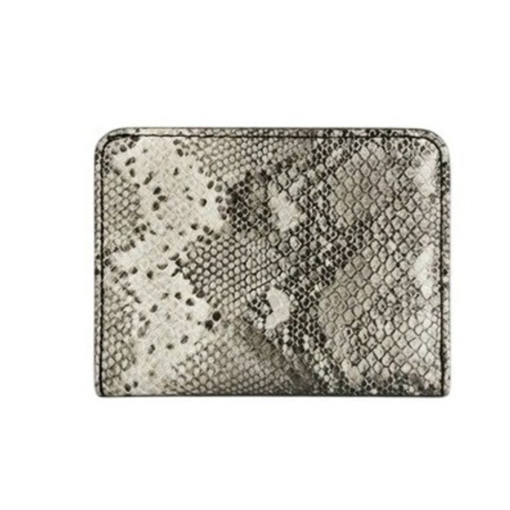 Fossil Grey Snakeskin Bifold Wallet Small Snap ID Window Zip Pocket Animal Print